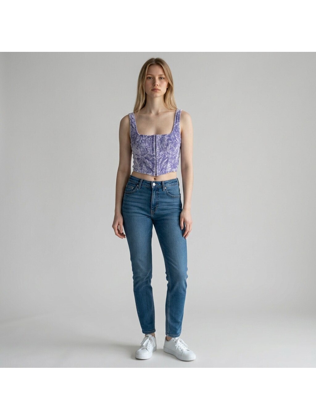 Wild Fable Cropped Top Women L Large Blue Tie Dye Sleeveless Zipper Wide Strap